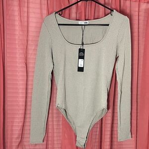 Fashion Nova Ribbed Beige Bodysuit